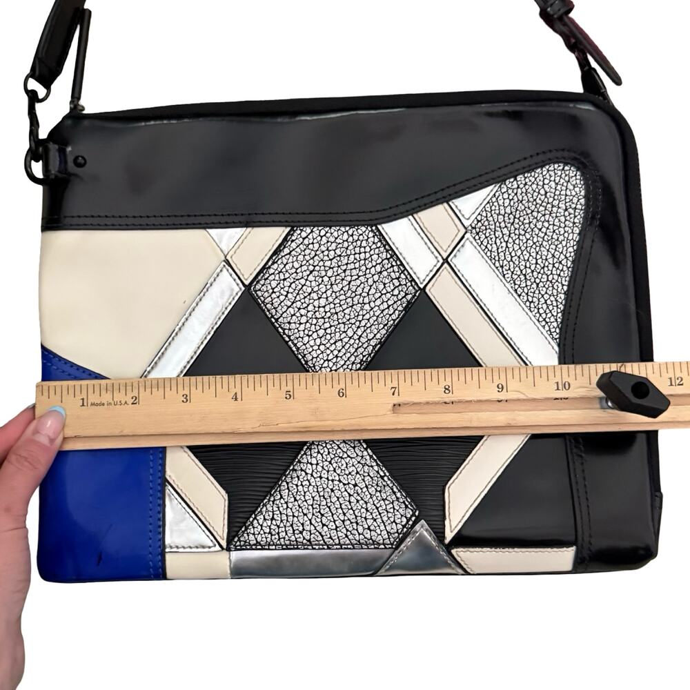 3.1 Phillip Lim Geometric Blue Cream Black Silver Patent Leather Clutch Bag - Picture 4 of 12